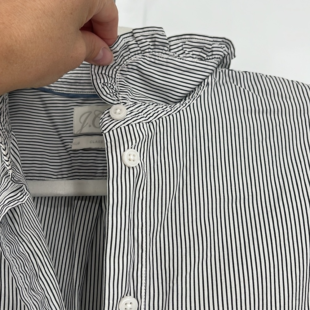 J.Crew Classic Fit Ruffle Collar Button Down Shirt Striped Navy White Preppy 8 - Picture 6 of 11